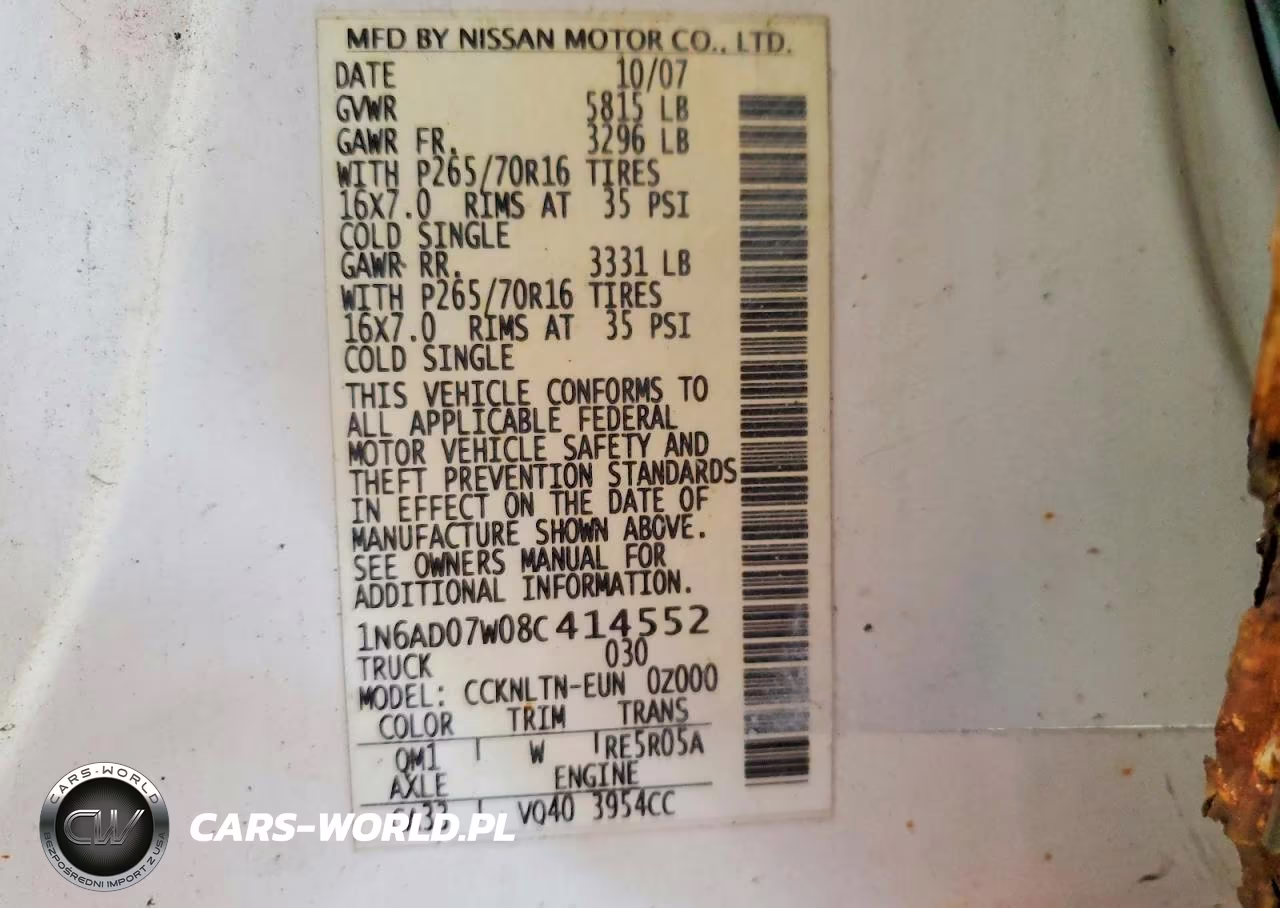 2008 Nissan Frontier Se V6 VIN:1N6AD07W08C414552 - 12