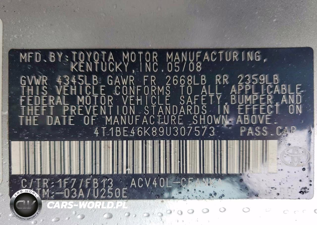 2009 Toyota Camry VIN:4T1BE46K89U307573 - 12