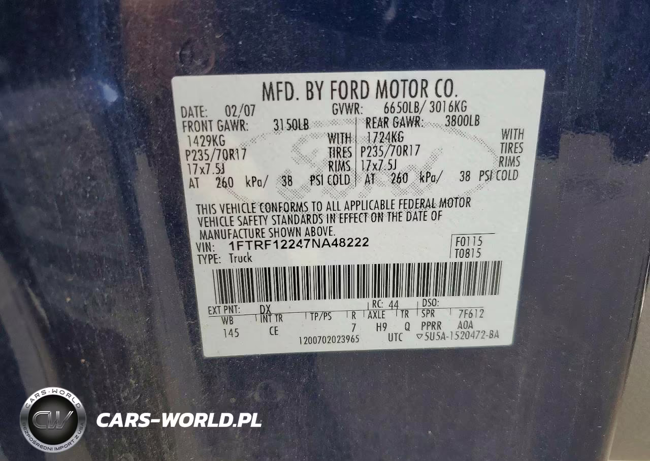2007 Ford F150 VIN:1FTRF12247NA48222 - 12
