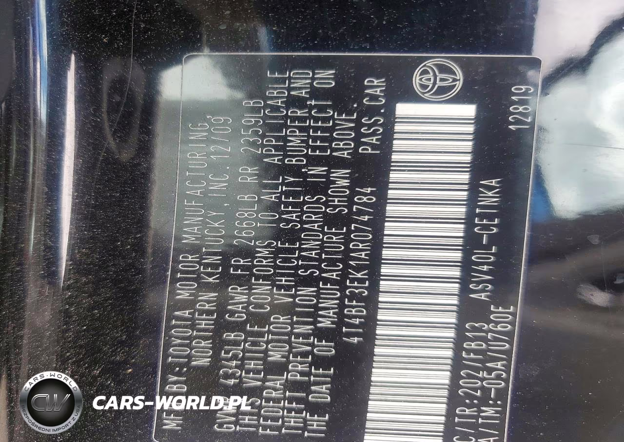 2010 Toyota Camry Base VIN:4T4BF3EK1AR074784 - 12