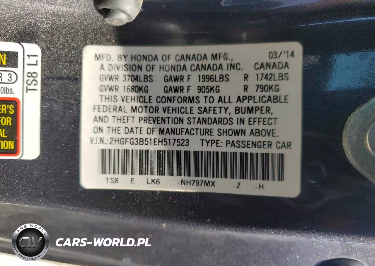 2014 Honda Civic Lx VIN:2HGFG3B51EH517523 - 12