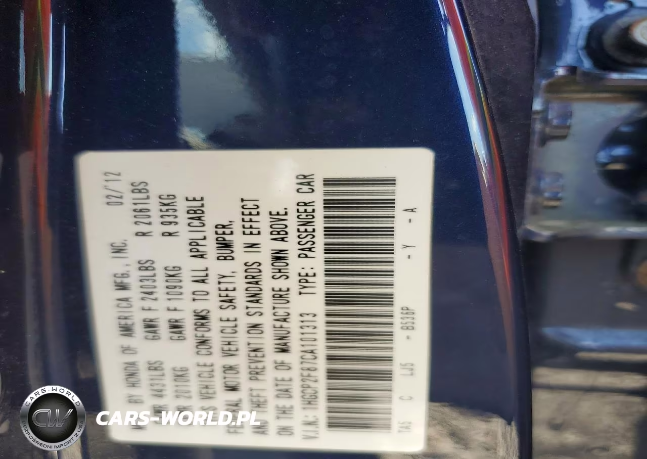 2012 Honda Accord Exl VIN:1HGCP2F87CA101313 - 12