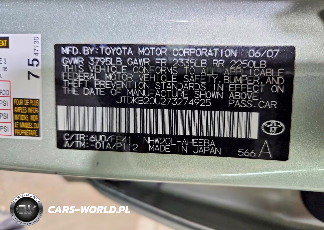 2007 Toyota Prius Base VIN:JTDKB20U273274925 - 12