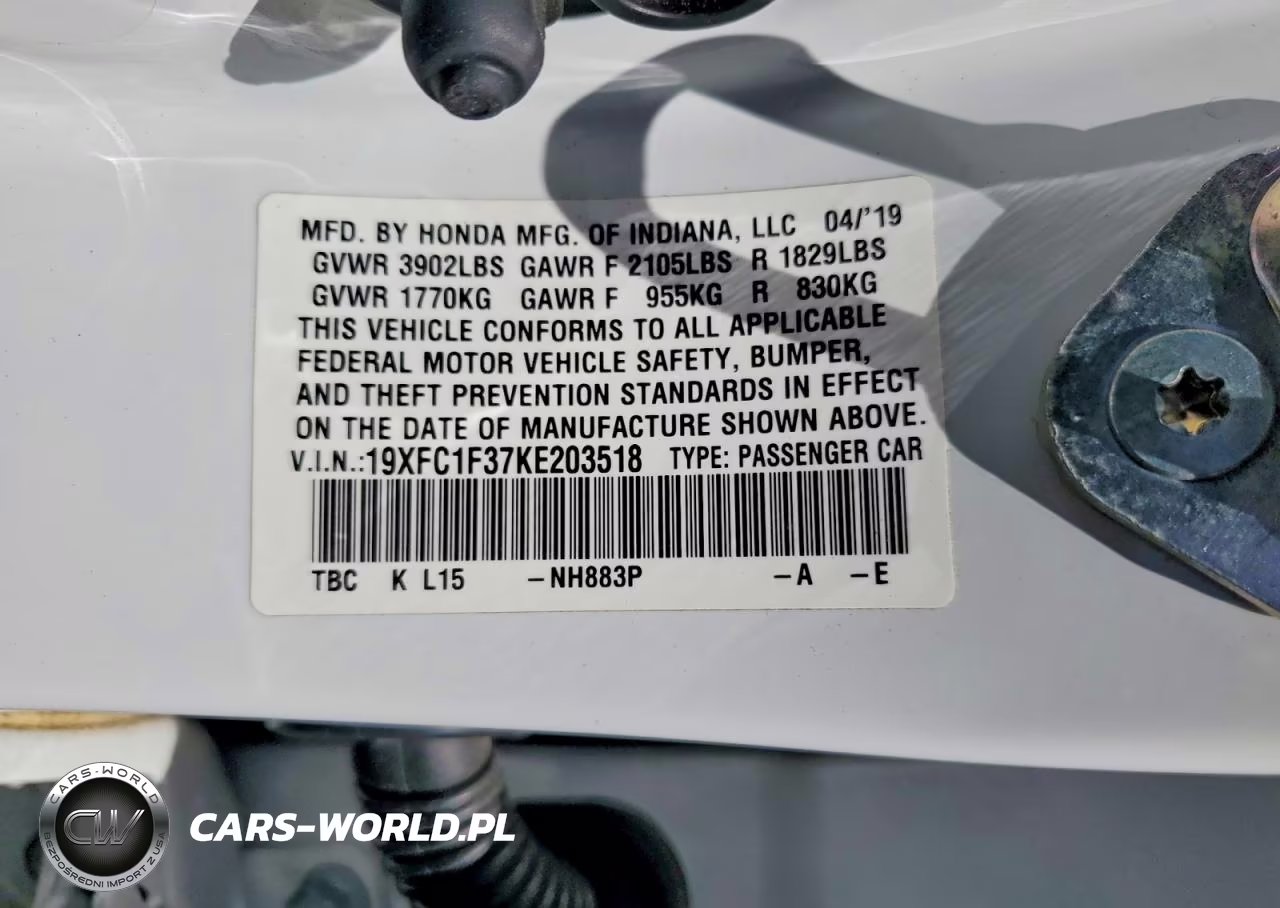 2019 Honda Civic Ex VIN:19XFC1F37KE203518 - 13
