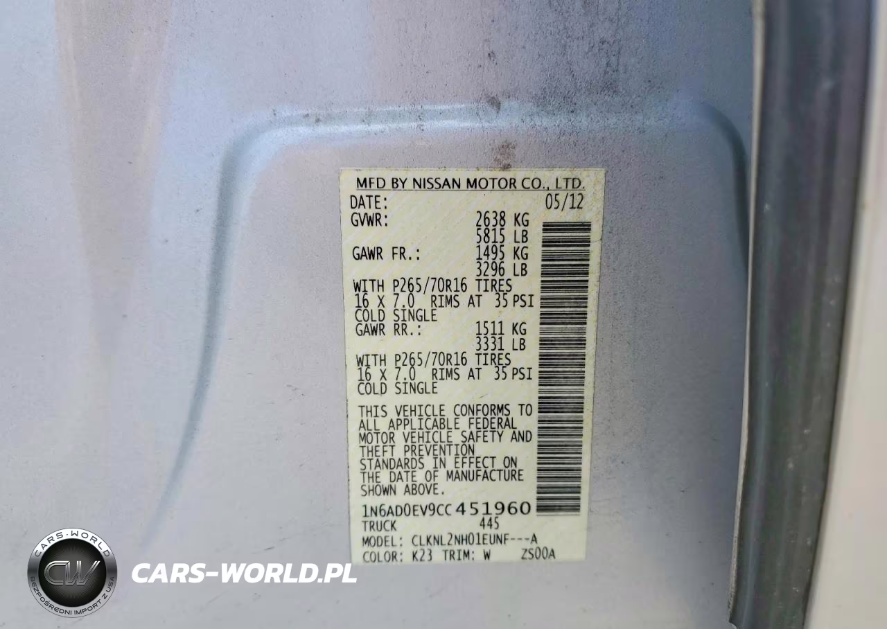 2012 Nissan Frontier S VIN:1N6AD0EV9CC451960 - 12