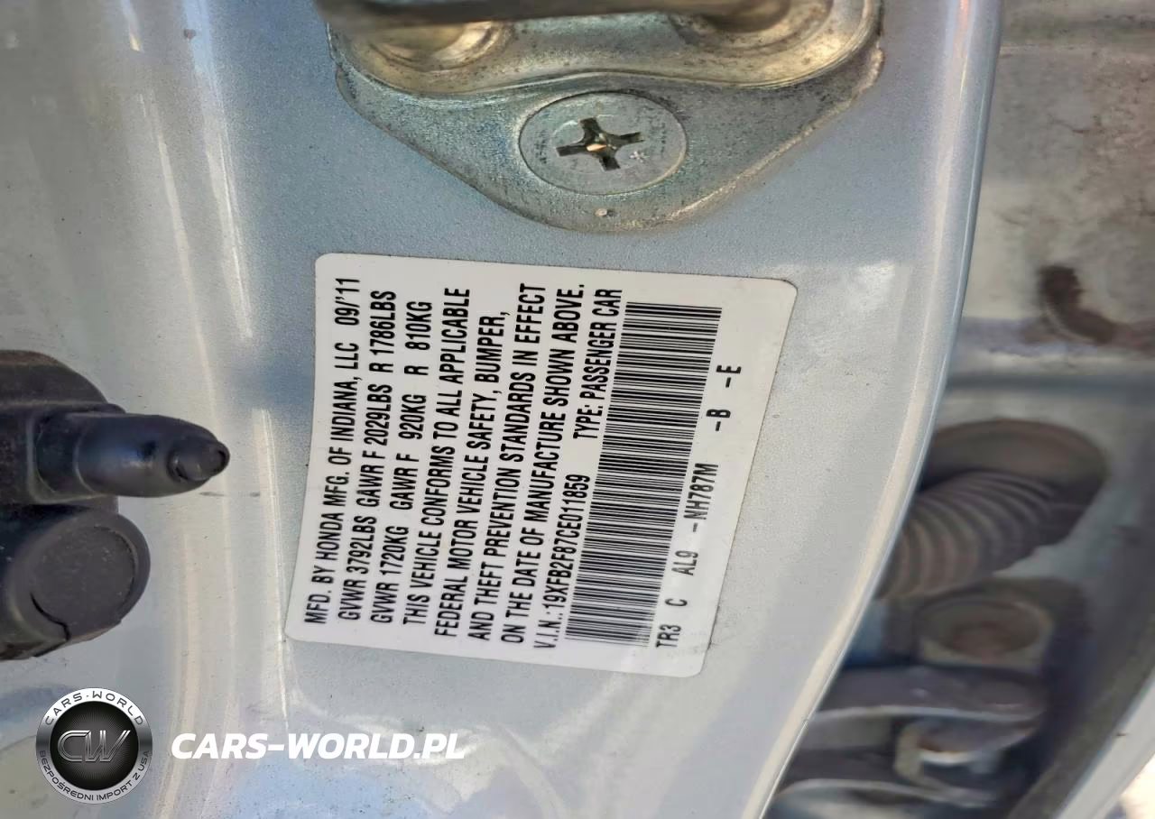 2012 Honda Civic Ex VIN:19XFB2F87CE011859 - 12