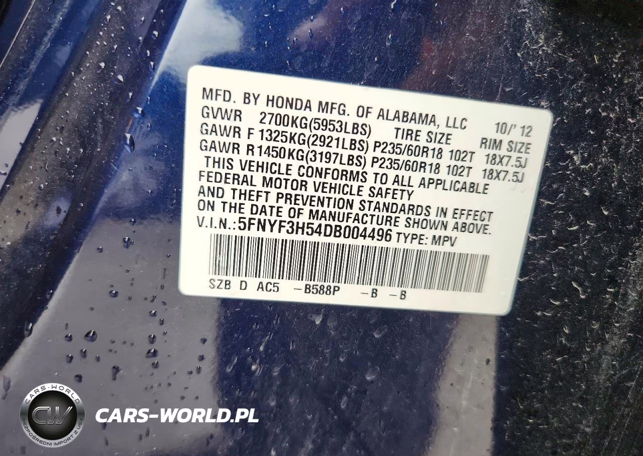 2013 Honda Pilot Exl VIN:5FNYF3H54DB004496 - 14