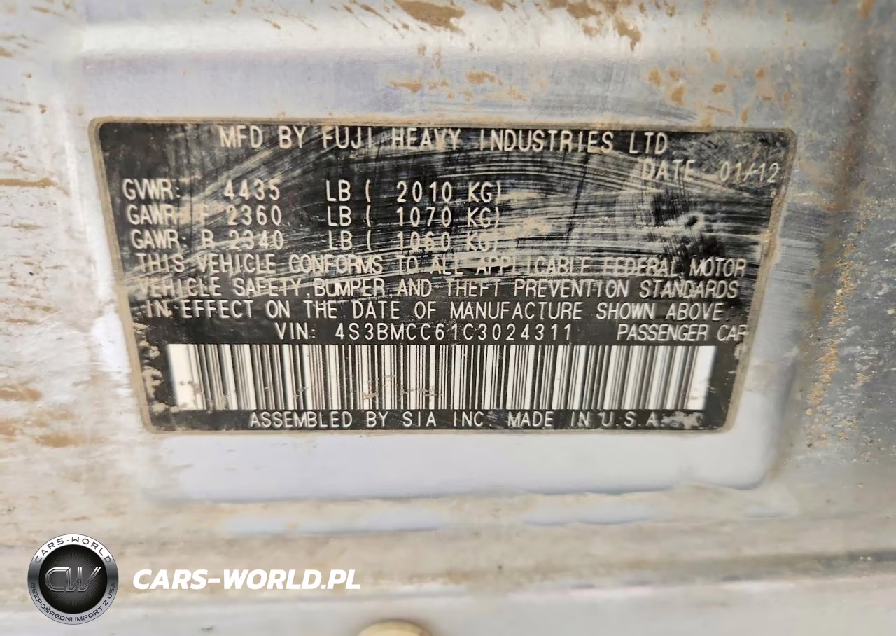 2012 Subaru Legacy 2.5I Premium VIN:4S3BMCC61C3024311 - 12