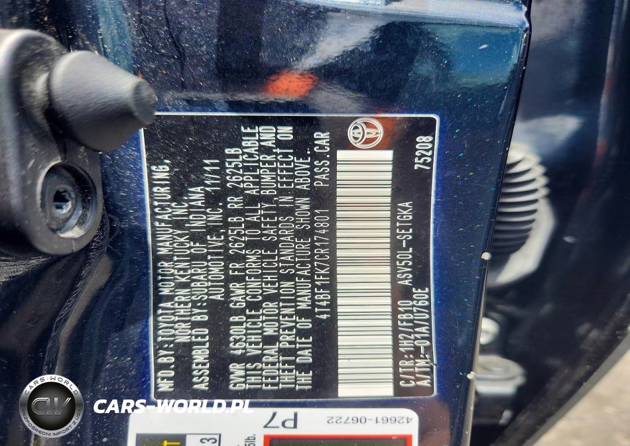 2012 Toyota Camry Xle VIN:4T4BF1FK7CR174801 - 12