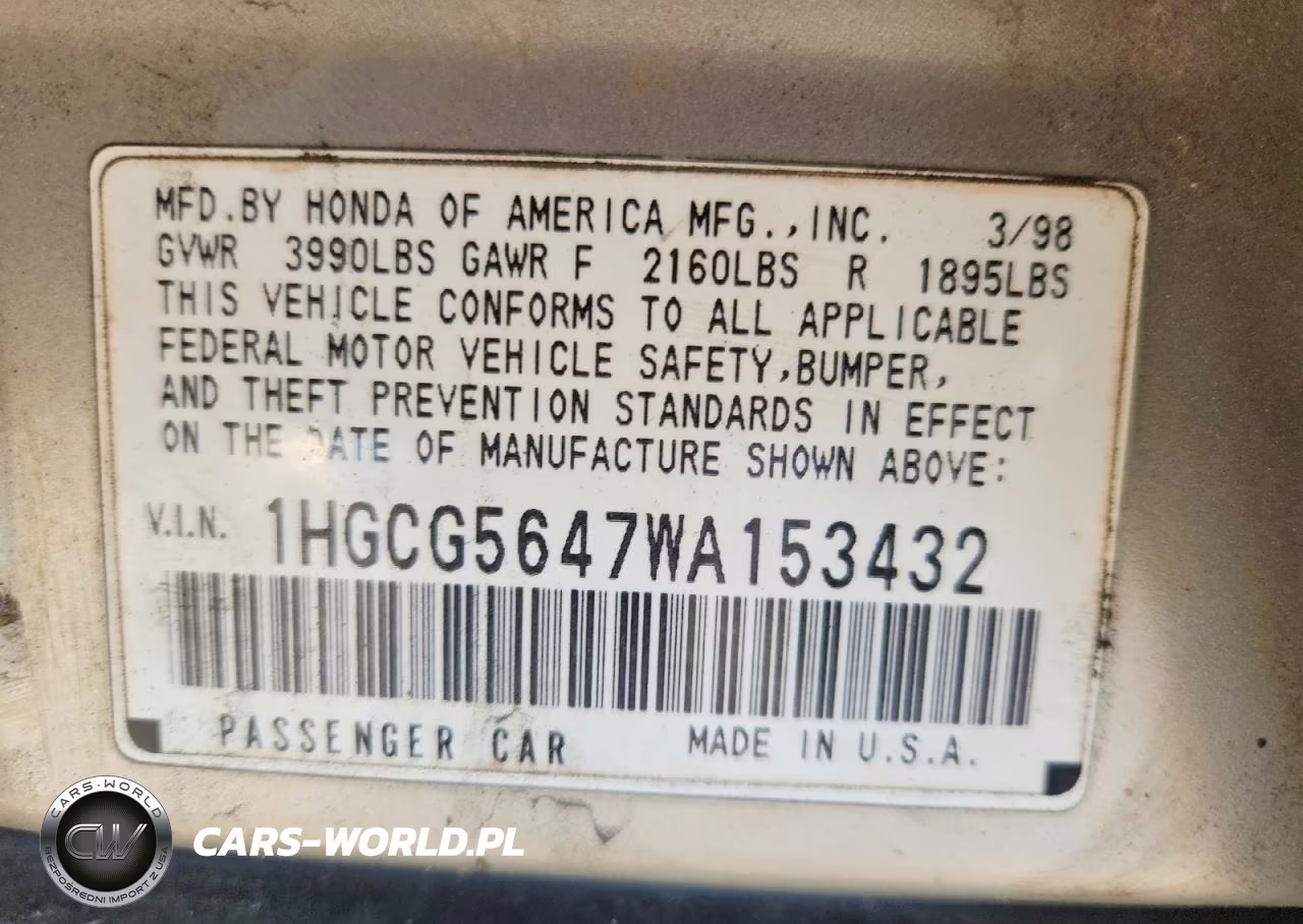 1998 Honda Accord Lx VIN:1HGCG5647WA153432 - 13