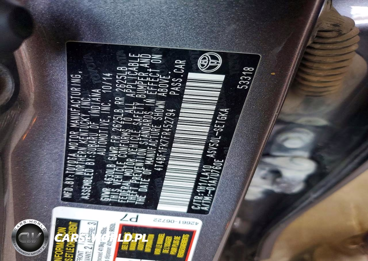 2015 Toyota Camry Xle VIN:4T4BF1FK7FR452794 - 12