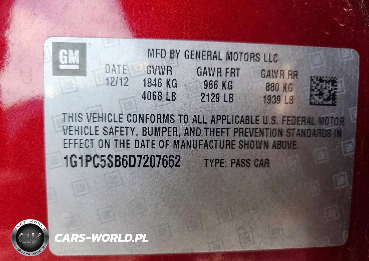 2013 Chevrolet Cruze Lt VIN:1G1PC5SB6D7207662 - 13