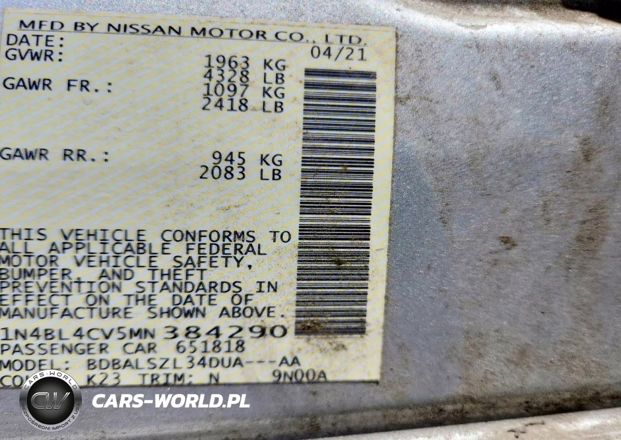 2021 Nissan Altima Sr VIN:1N4BL4CV5MN384290 - 12