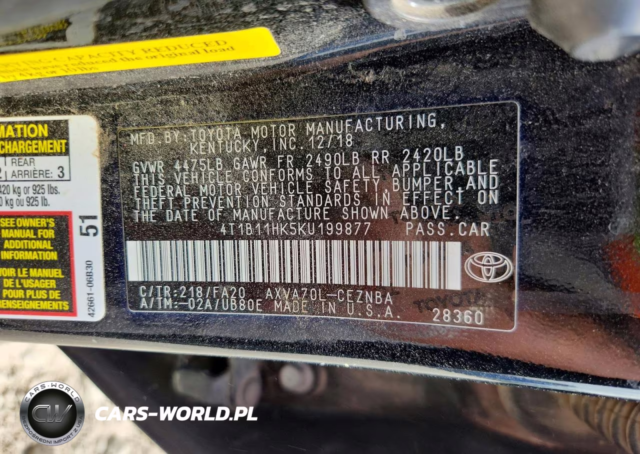 2019 Toyota Camry L-Le VIN:4T1B11HK5KU199877 - 12