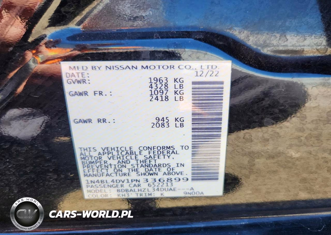 2023 Nissan Altima Sv VIN:1N4BL4DV1PN336899 - 12