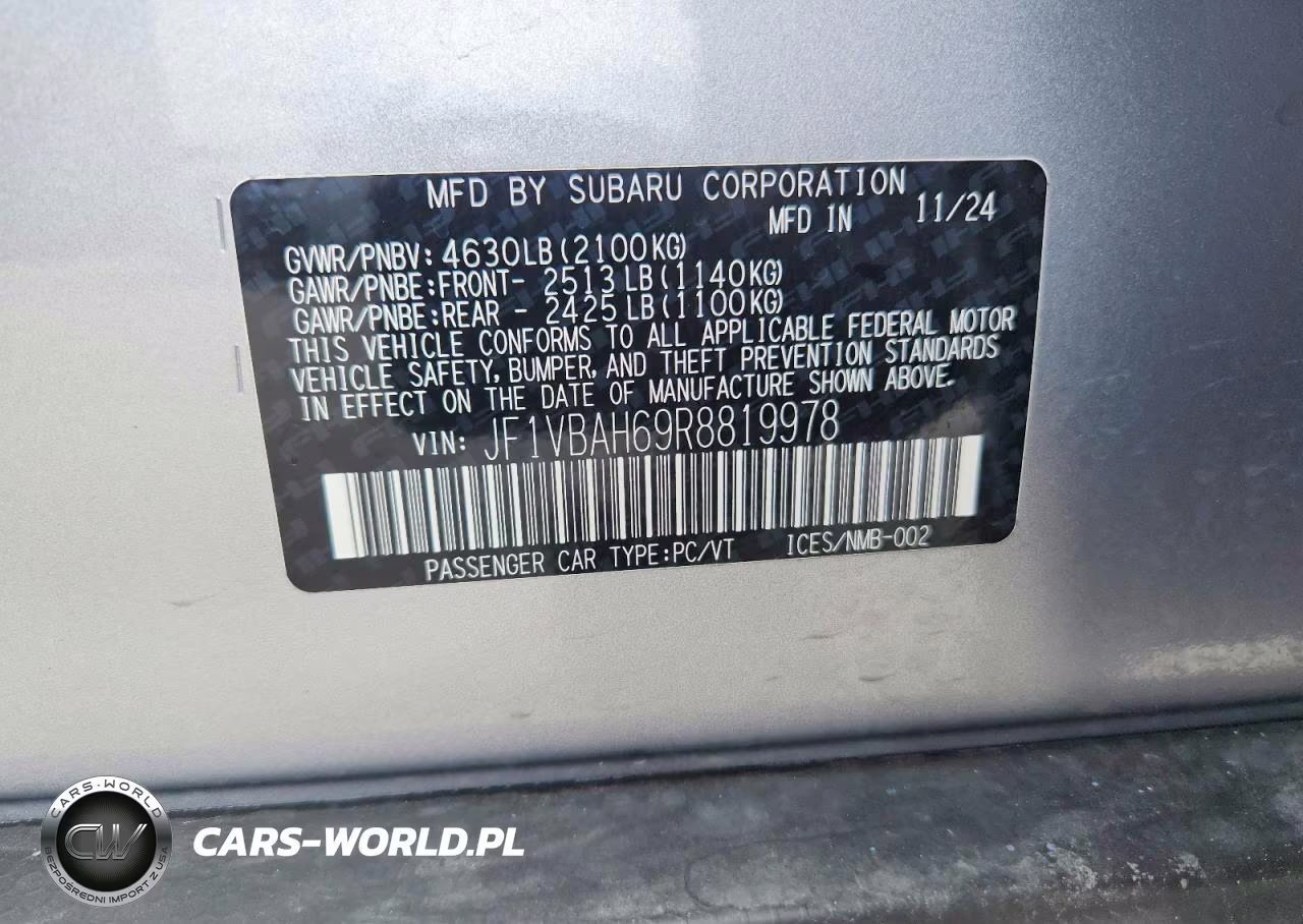 2024 Subaru Wrx Premium VIN:JF1VBAH69R8819978 - 12