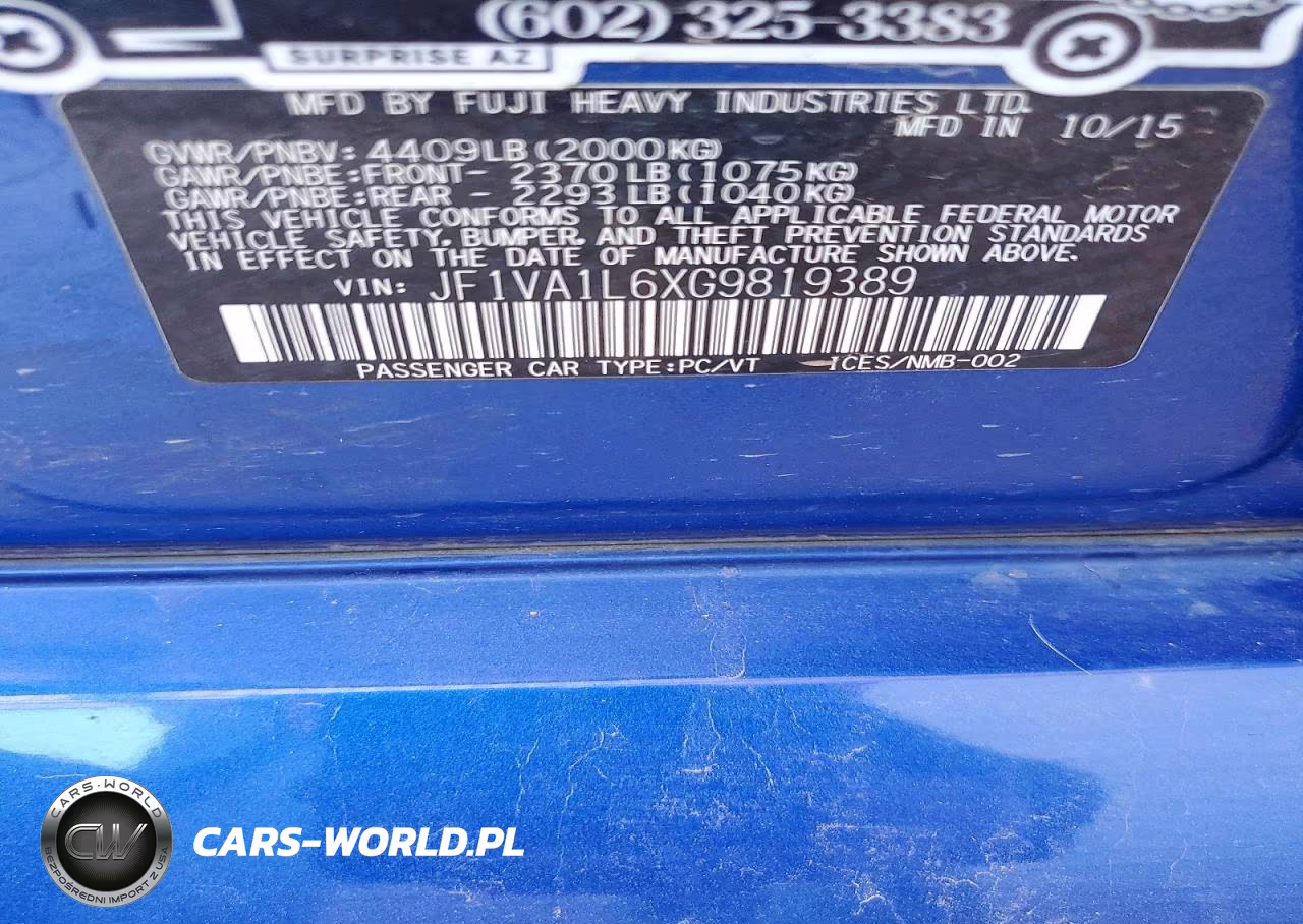 2016 Subaru Wrx Limited VIN:JF1VA1L6XG9819389 - 12