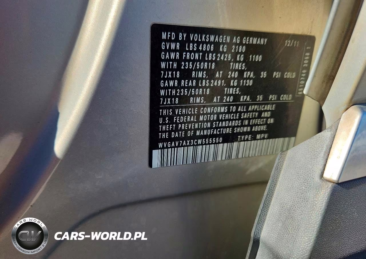 2012 Volkswagen Tiguan S VIN:WVGAV7AX3CW555550 - 12