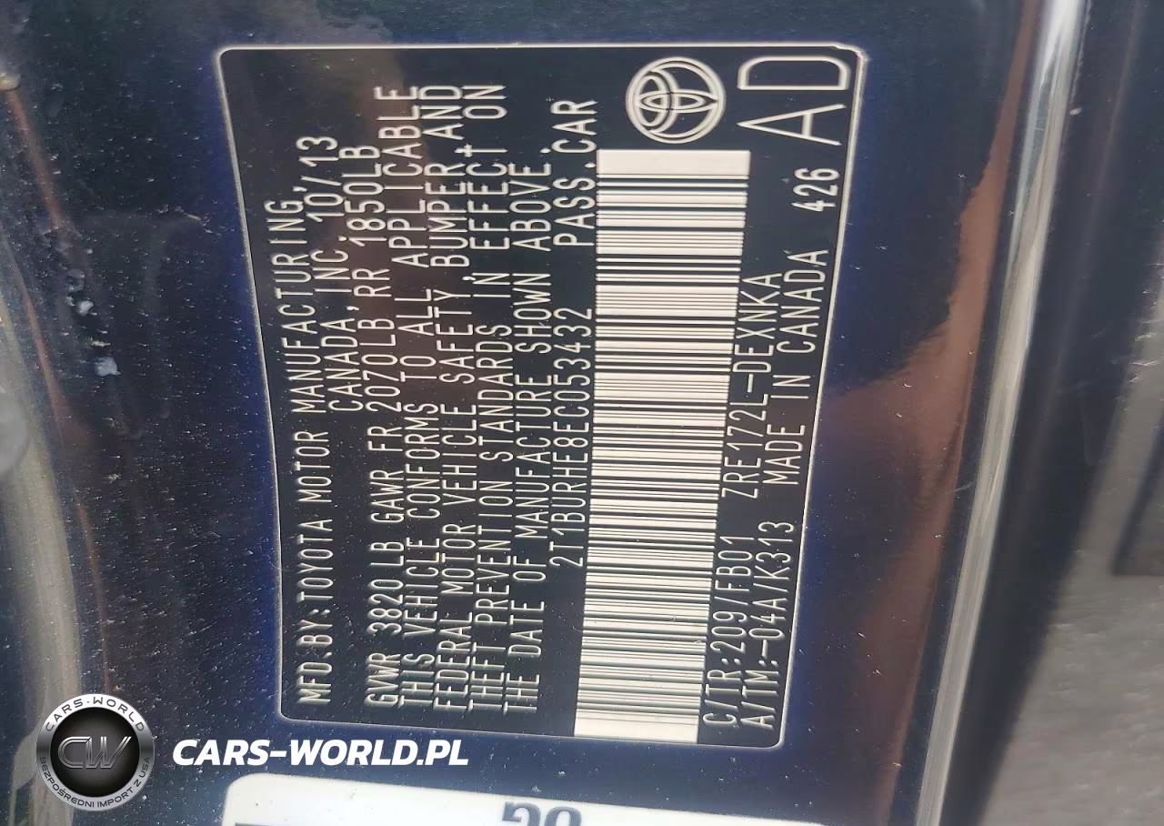 2014 Toyota Corolla Le Plus VIN:2T1BURHE8EC053432 - 13