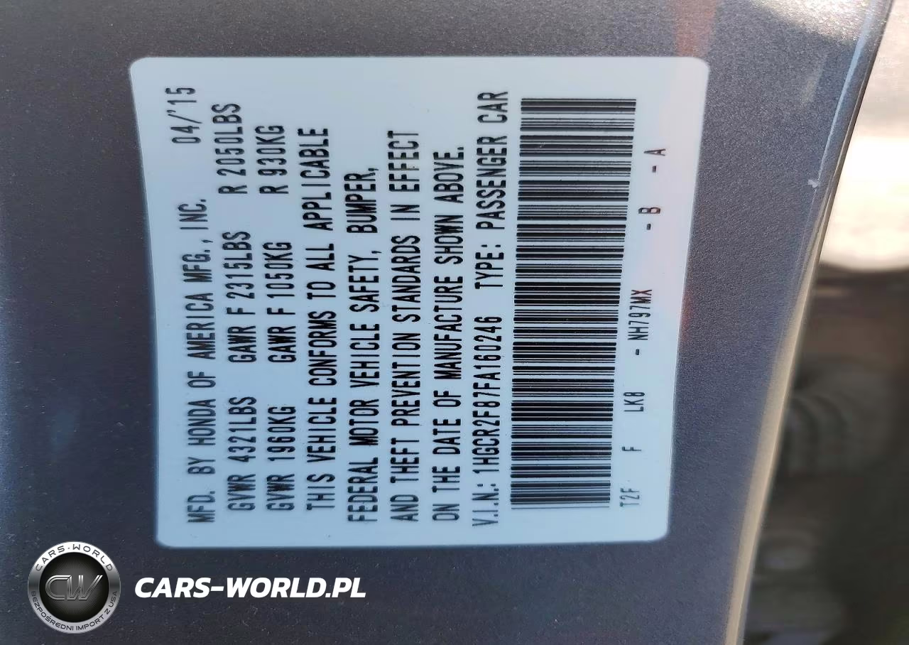 2015 Honda Accord Exl VIN:1HGCR2F87FA160246 - 12