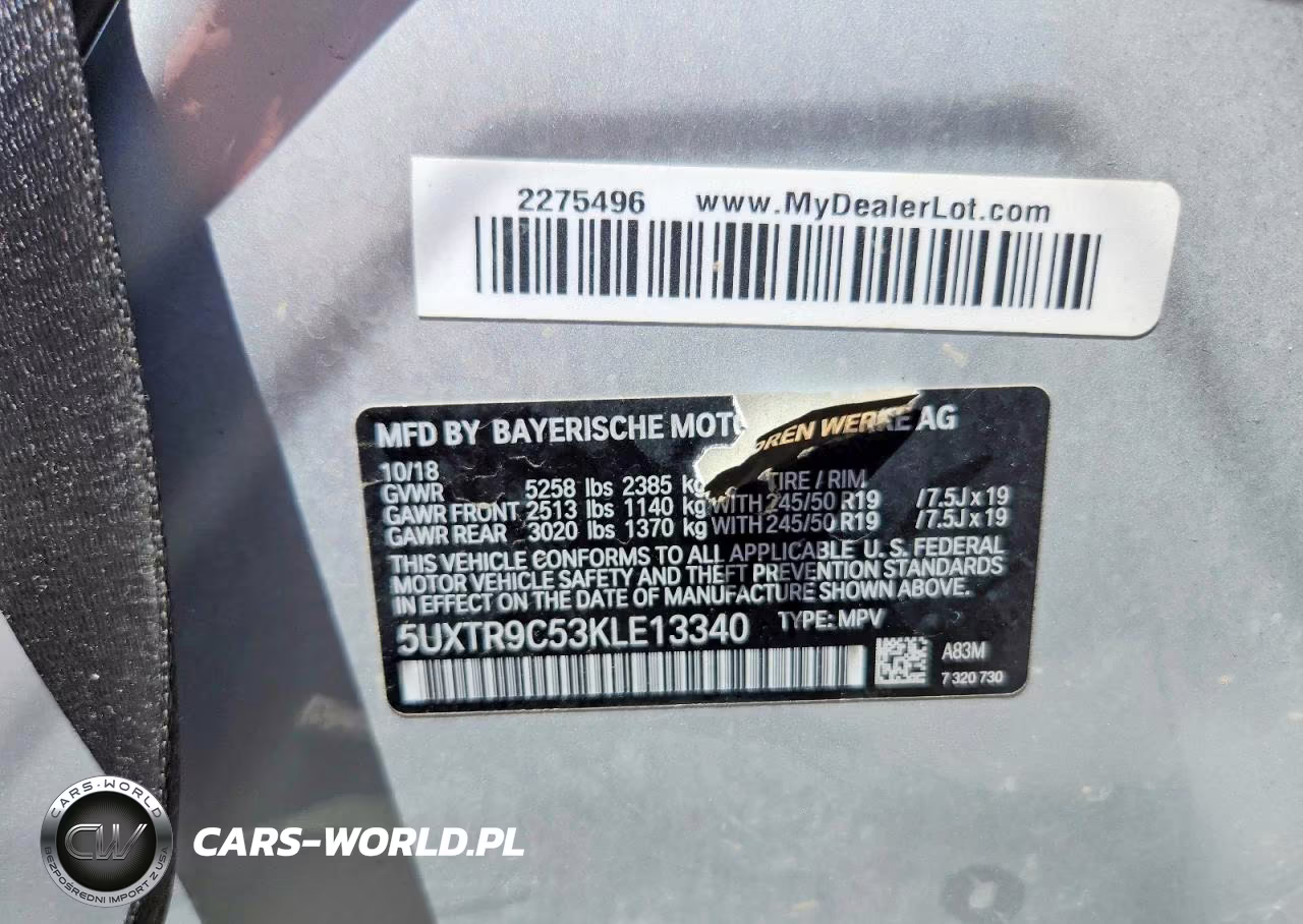 2019 BMW X3 xDrive30I VIN:5UXTR9C53KLE13340 - 13