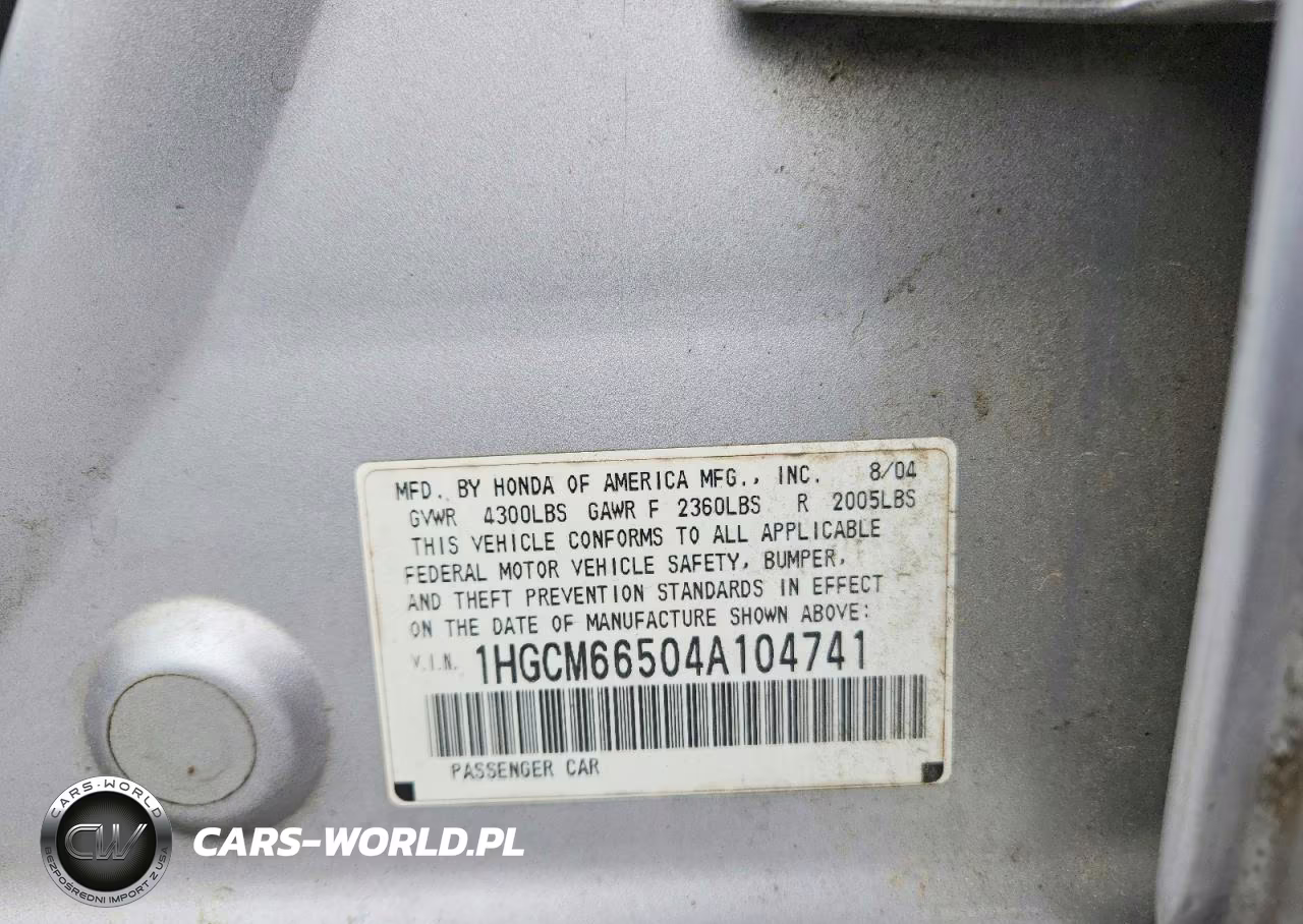 2004 Honda Accord 3.0 Ex VIN:1HGCM66504A104741 - 12