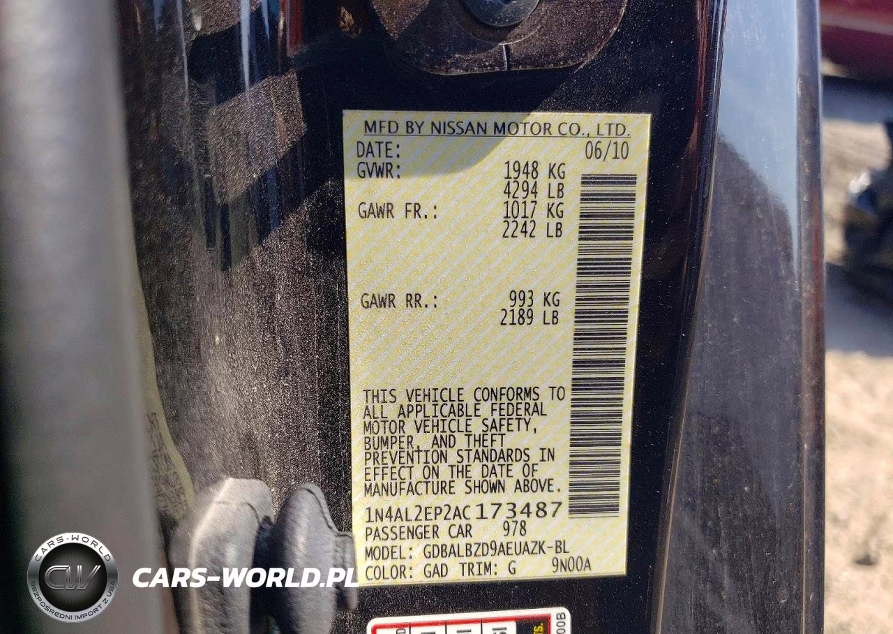 2010 Nissan Altima S VIN:1N4AL2EP2AC173487 - 12