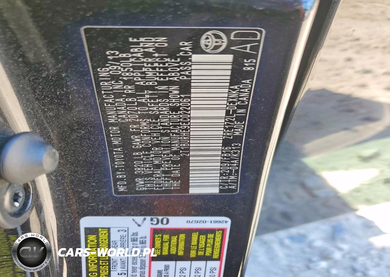 2014 Toyota Corolla Le VIN:2T1BURHE9EC022061 - 12