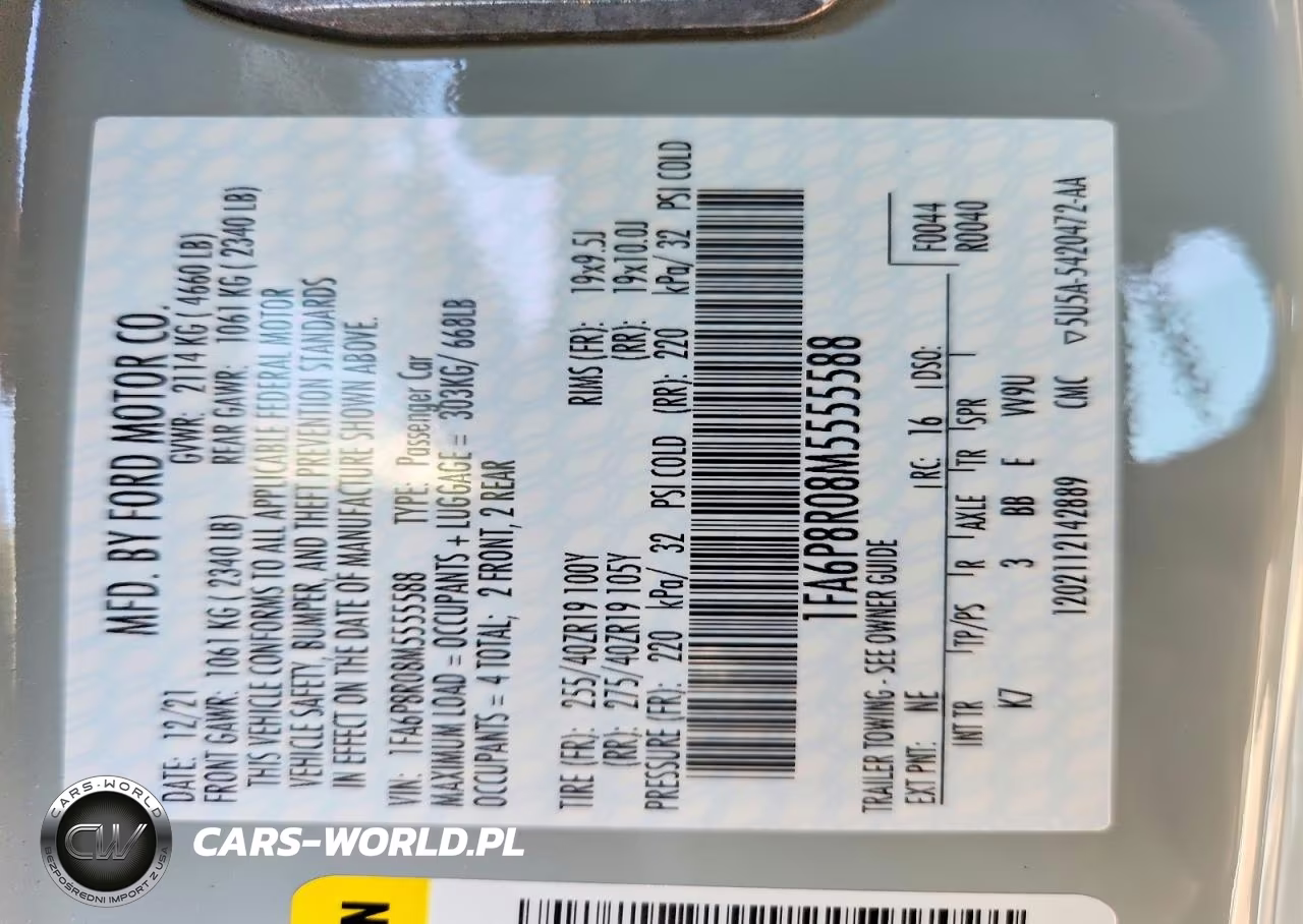 2021 Ford Mustang Mach I VIN:1FA6P8R08M5555588 - 12