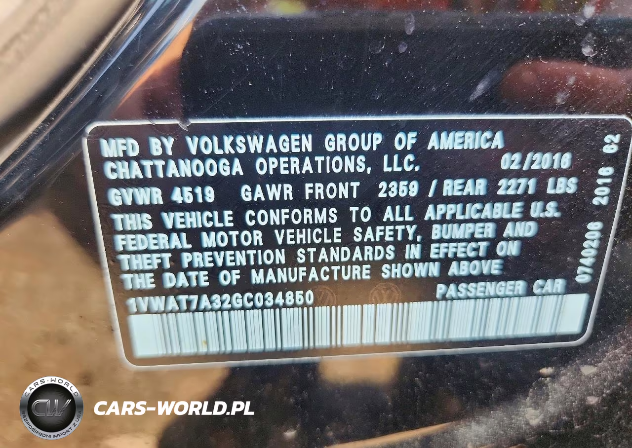 2016 Volkswagen Passat S VIN:1VWAT7A32GC034850 - 12