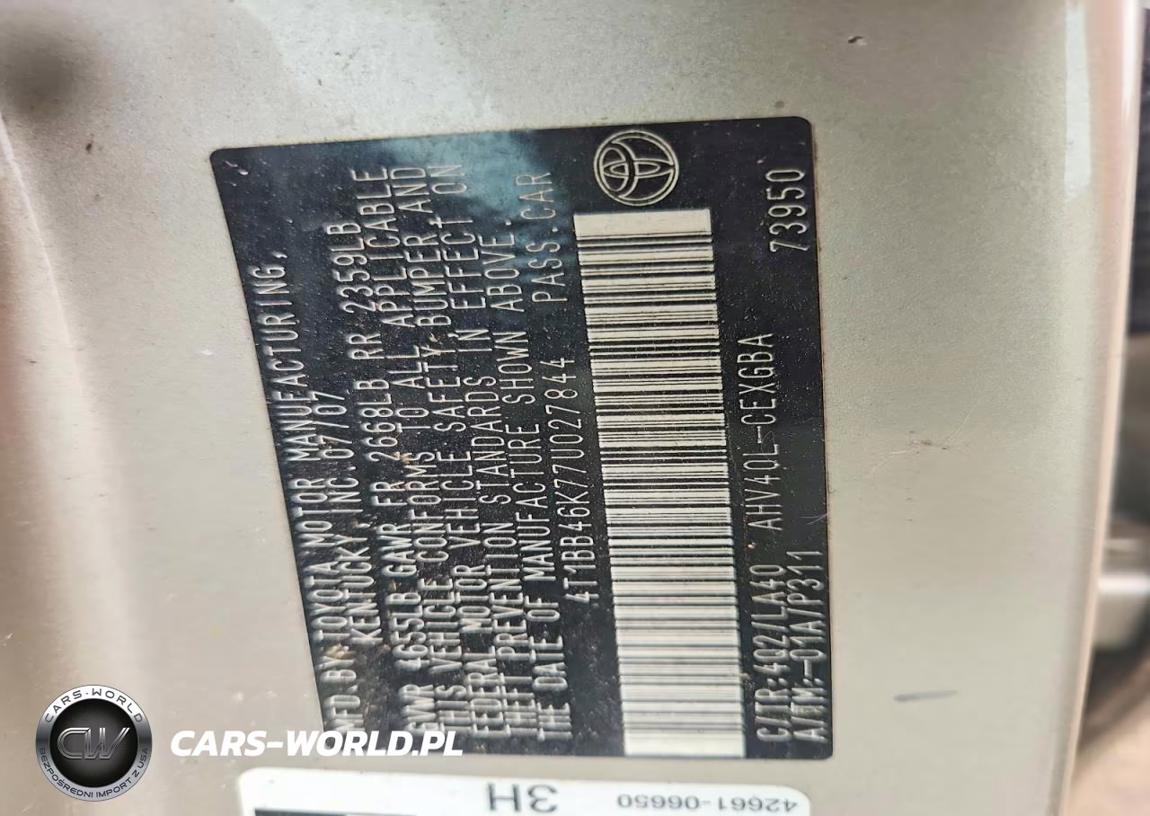 2007 Toyota Camry Hybrid VIN:4T1BB46K77U027844 - 12