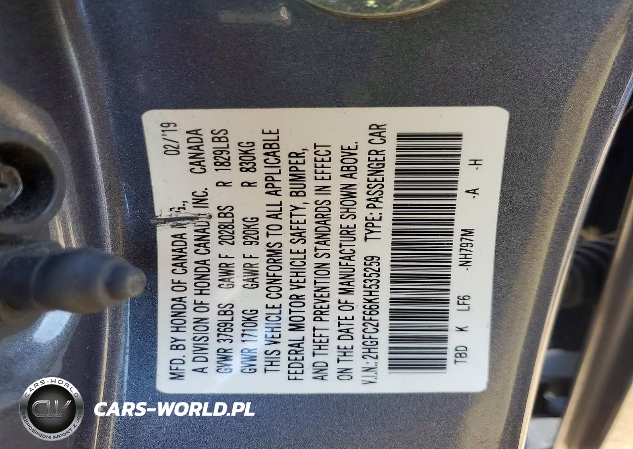 2019 Honda Civic Lx VIN:2HGFC2F66KH535259 - 12