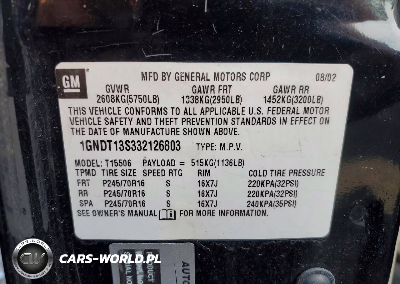 2003 Chevrolet Trailblazer VIN:1GNDT13S332126803 - 13
