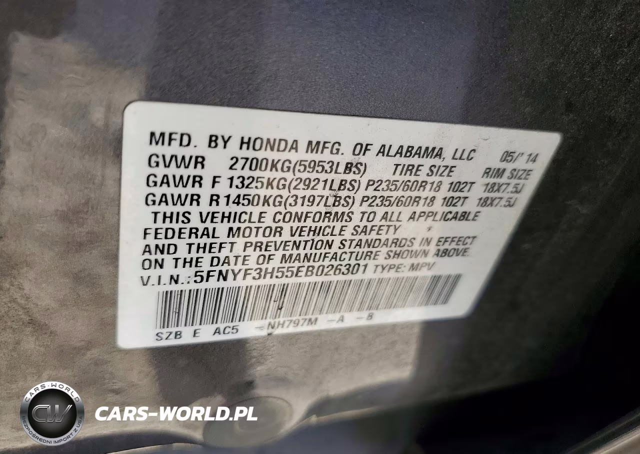 2014 Honda Pilot Exl VIN:5FNYF3H55EB026301 - 13