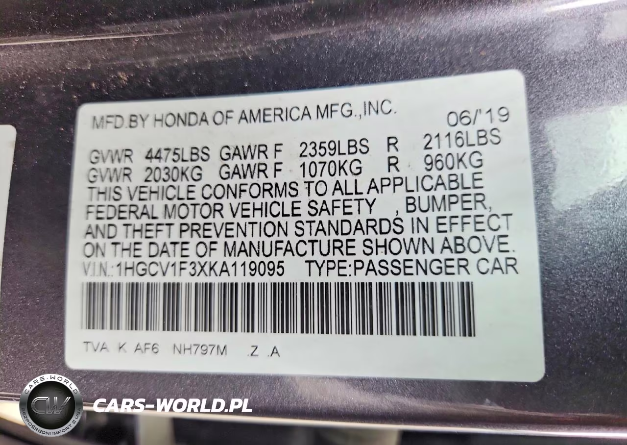 2019 Honda Accord Sport VIN:1HGCV1F3XKA119095 - 13