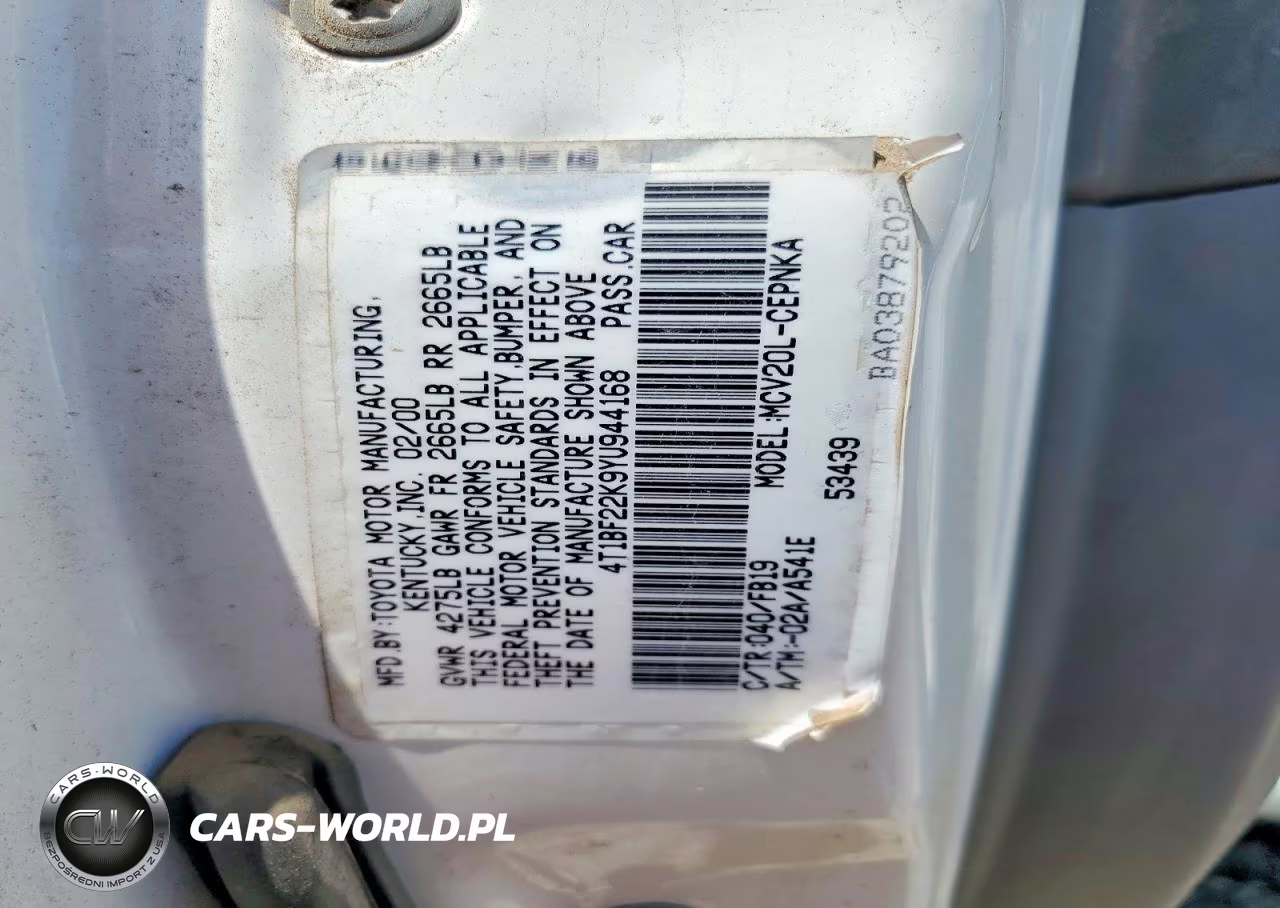 2000 Toyota Camry Le V6 VIN:4T1BF22K9YU944168 - 12