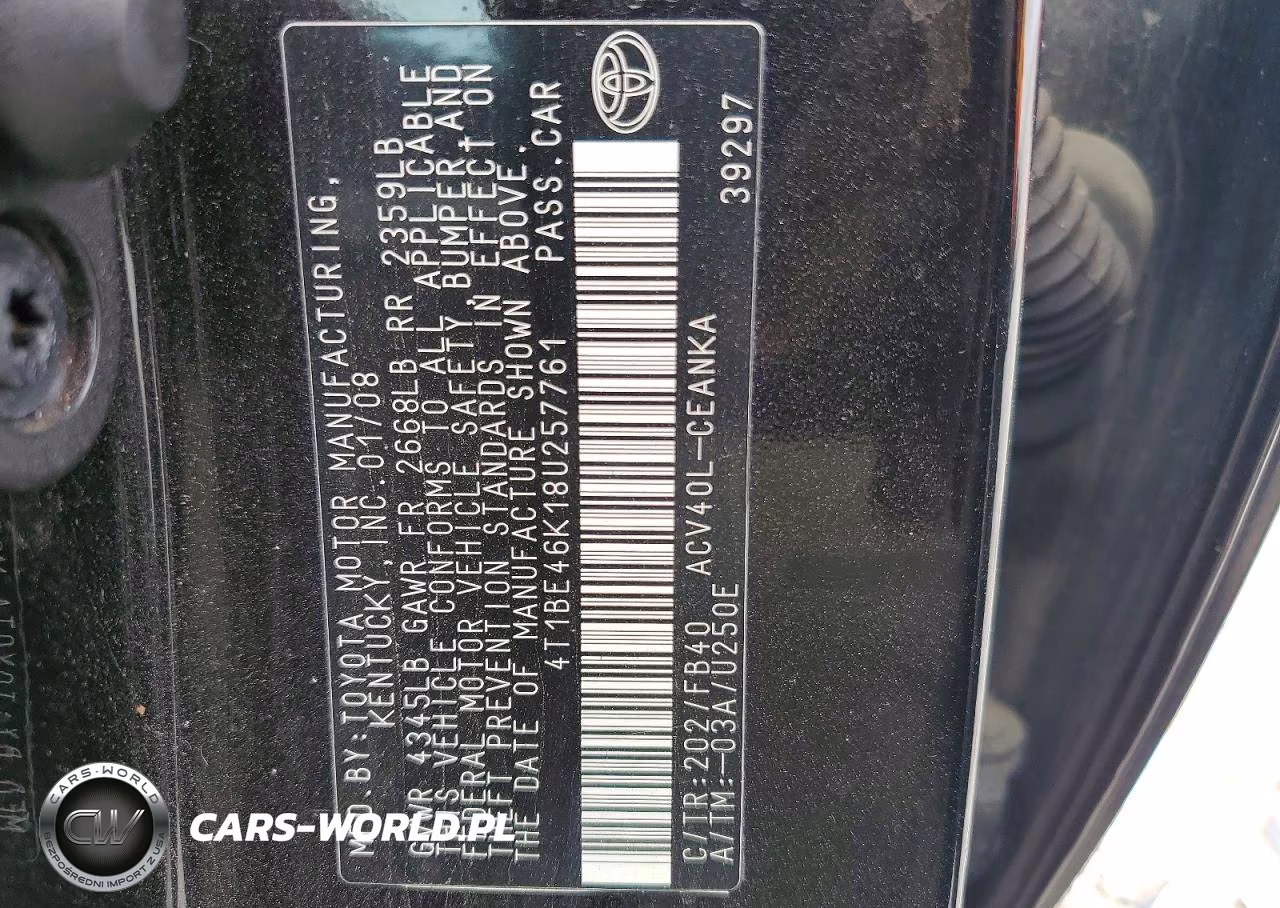 2008 Toyota Camry Base VIN:4T1BE46K18U257761 - 12