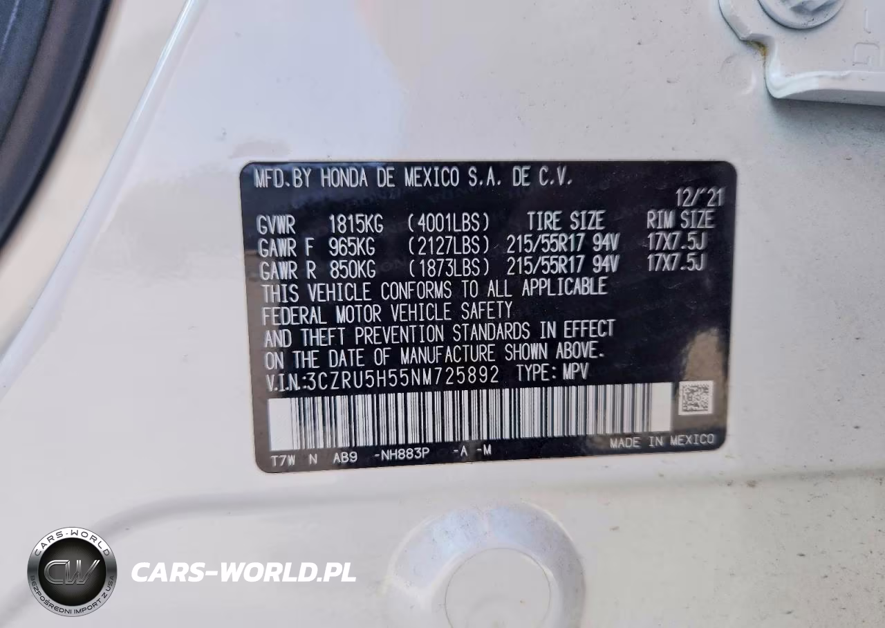2022 Honda Hr-V Ex VIN:3CZRU5H55NM725892 - 14