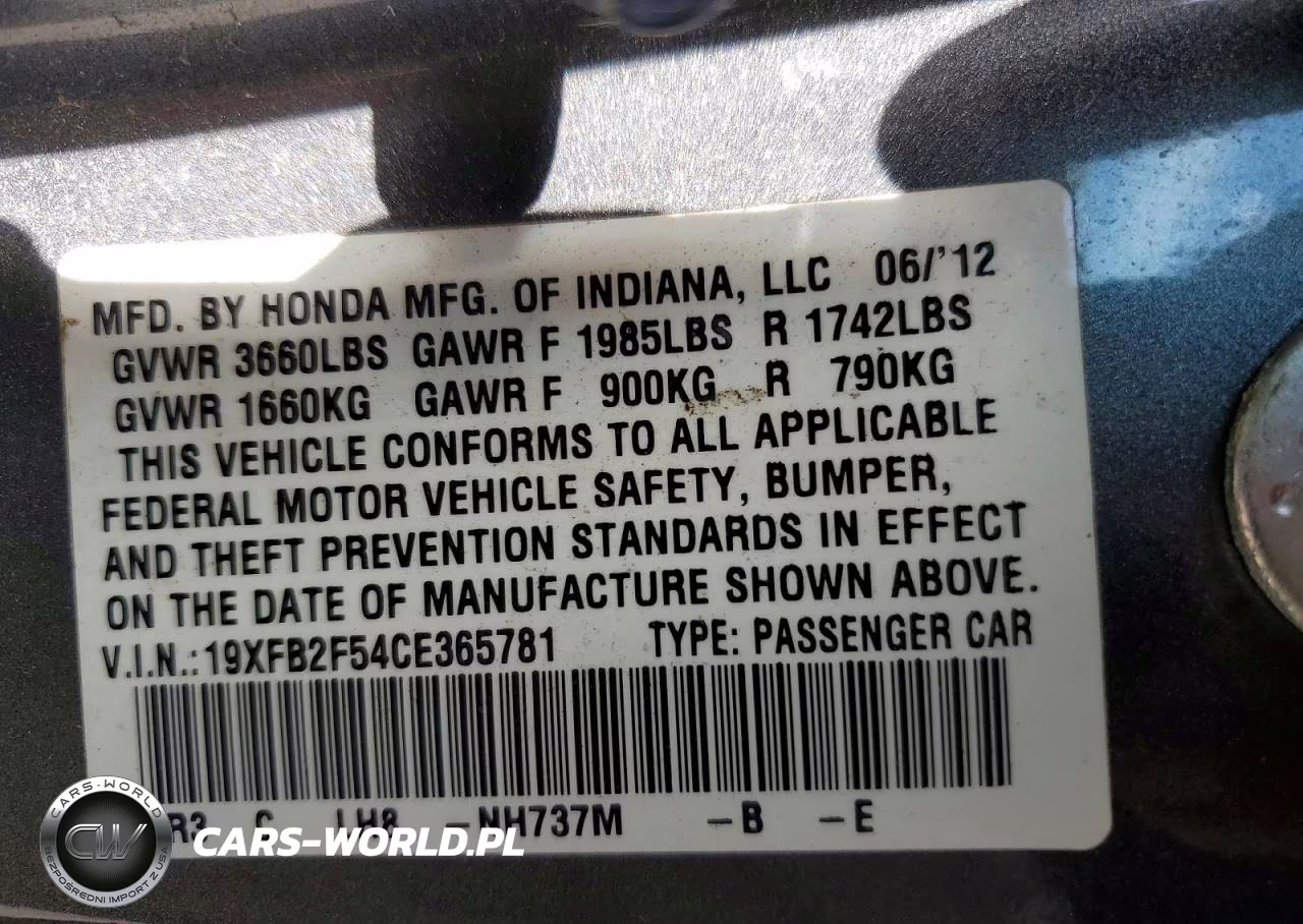 2012 Honda Civic Lx VIN:19XFB2F54CE365781 - 12
