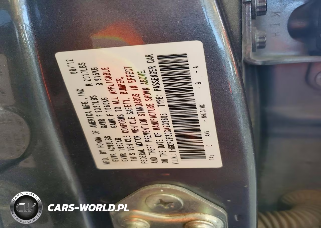 2012 Honda Accord 4D Se VIN:1HGCP2F30CA232605 - 12