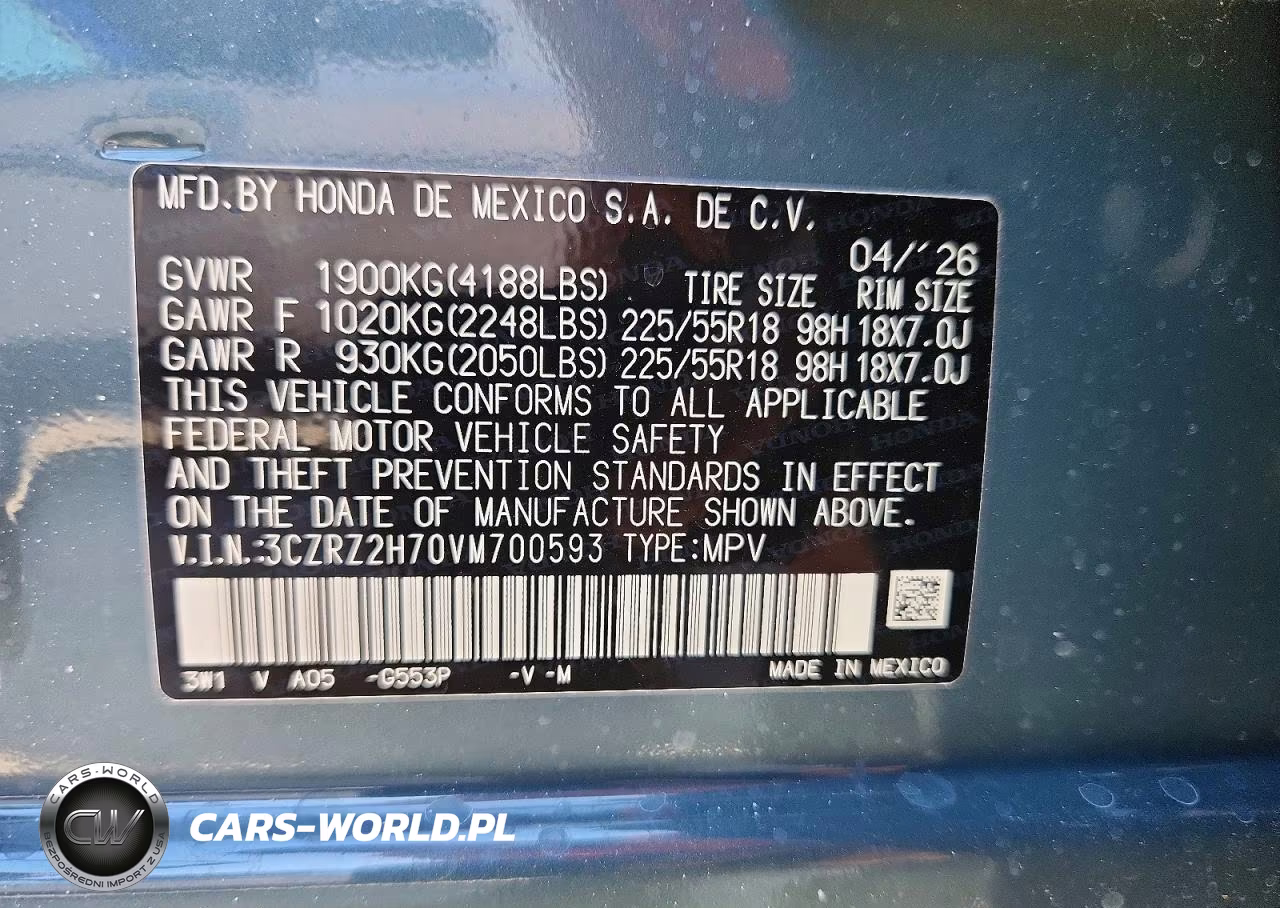 2027 Honda Hr-V Exl VIN:3CZRZ2H70VM700593 - 13