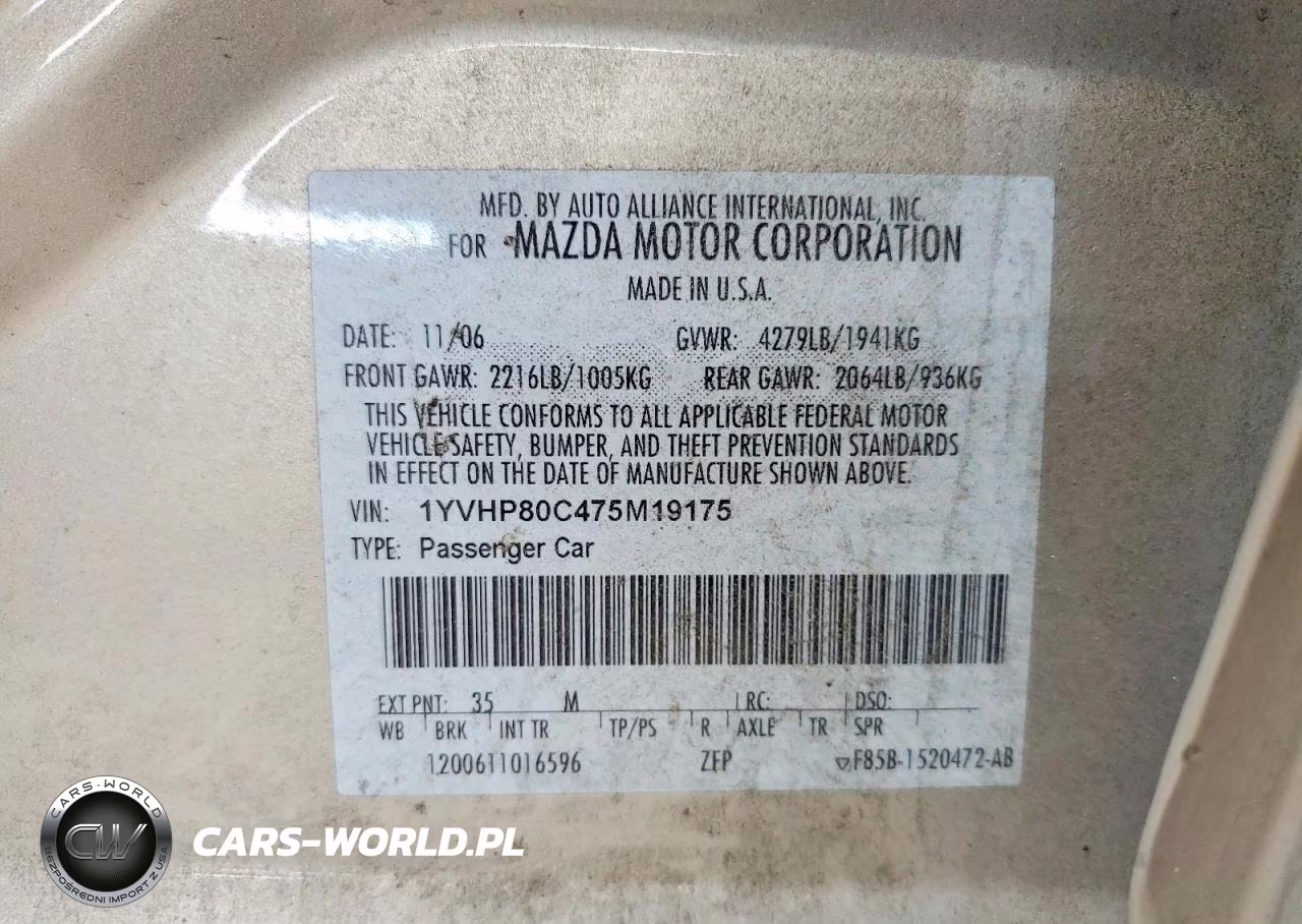 2007 Mazda 6 I VIN:1YVHP80C475M19175 - 12