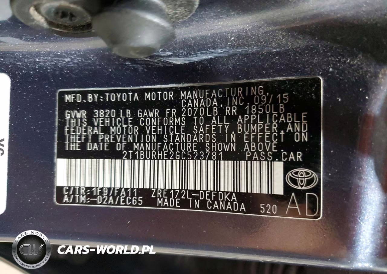 2016 Toyota Corolla L VIN:2T1BURHE2GC523781 - 12