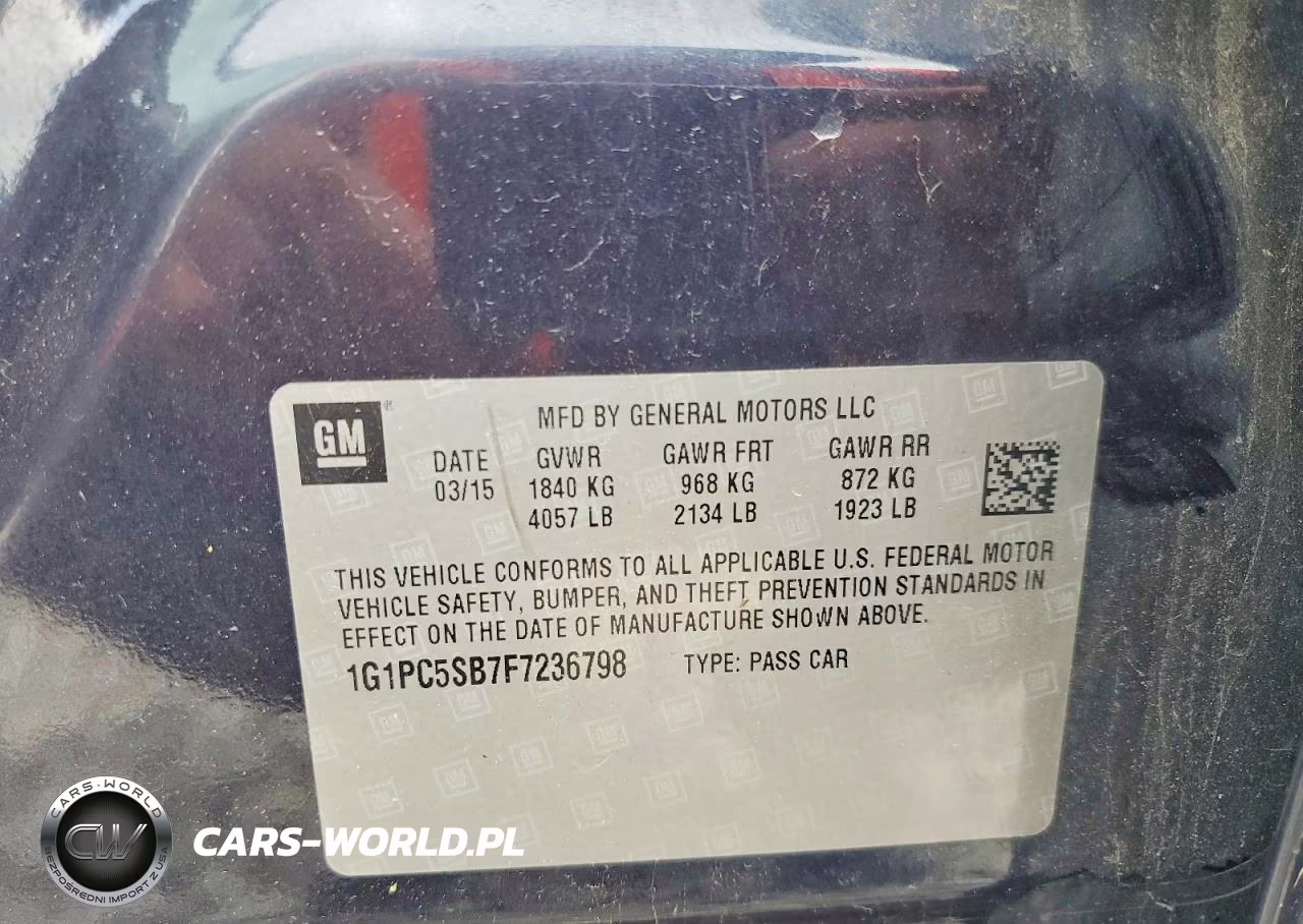 2015 Chevrolet Cruze Lt VIN:1G1PC5SB7F7236798 - 12