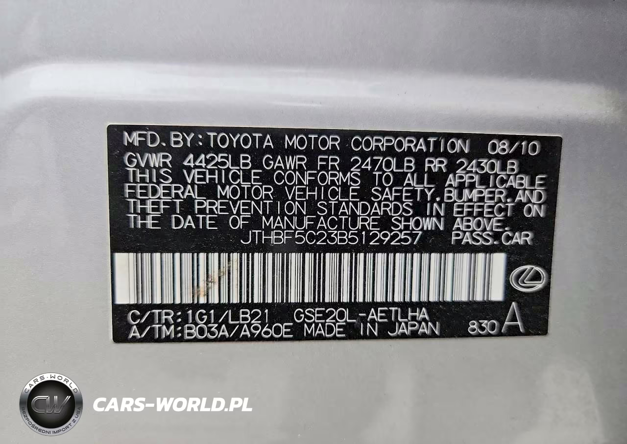 2011 Lexus Is 250 VIN:JTHBF5C23B5129257 - 12