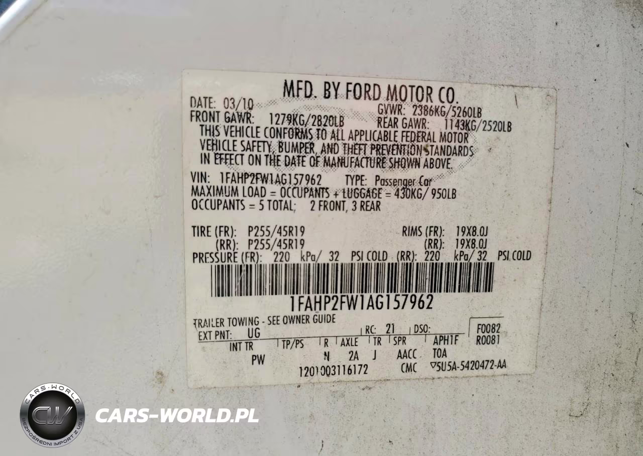 2010 Ford Taurus Limited VIN:1FAHP2FW1AG157962 - 13