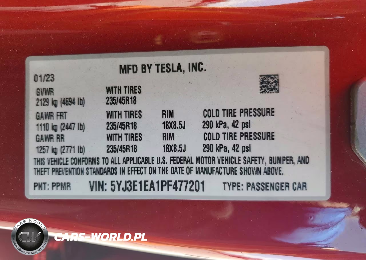 2023 Tesla Model 3 VIN:5YJ3E1EA1PF477201 - 12