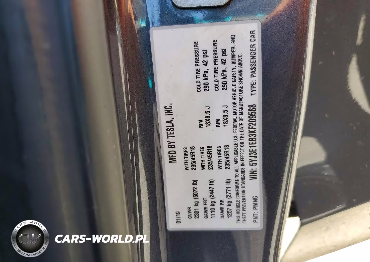 2019 Tesla Model 3 VIN:5YJ3E1EB3KF209588 - 12