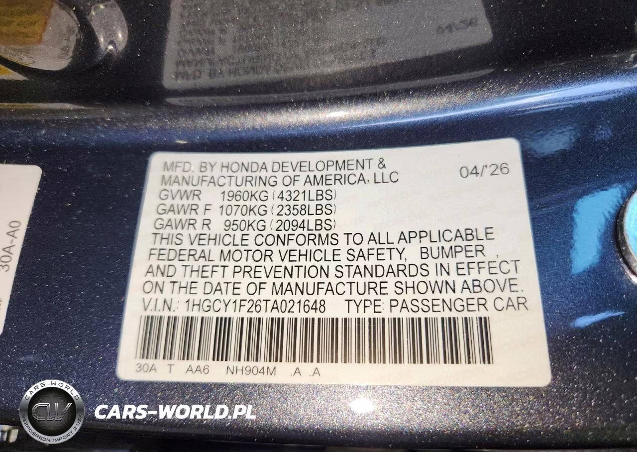 2026 Honda Accord Lx VIN:1HGCY1F26TA021648 - 12