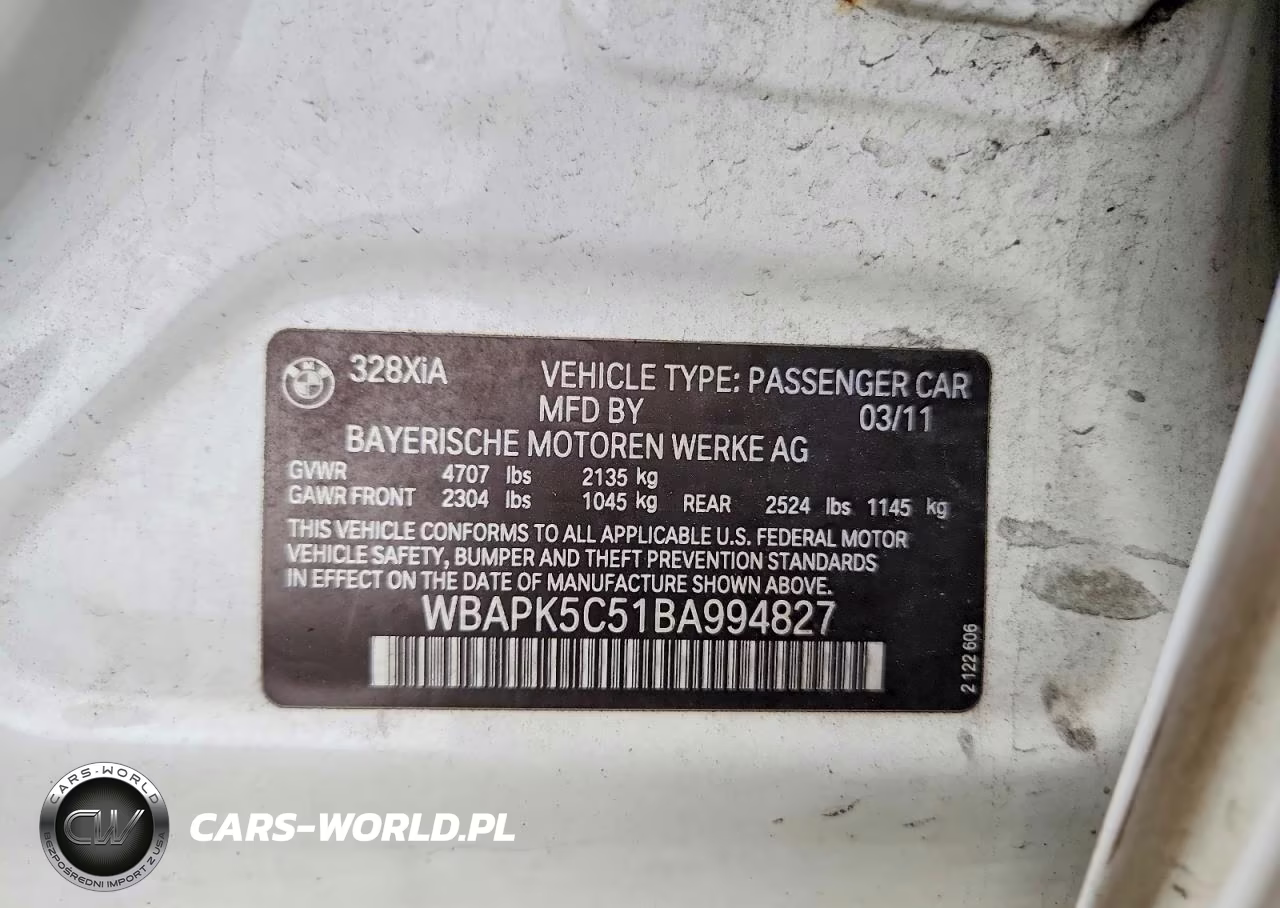 2011 BMW 328 Xi Sulev VIN:WBAPK5C51BA994827 - 12
